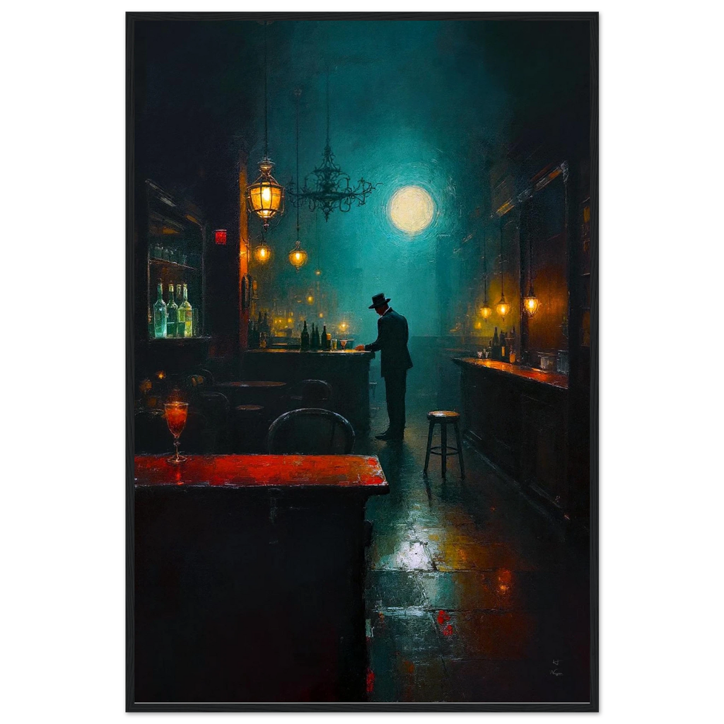 Speakeasy Bootleg Prohibition Bar Art Print Black Wood frame 60x90 cm 24x36″ Premium Matte Framed Poster