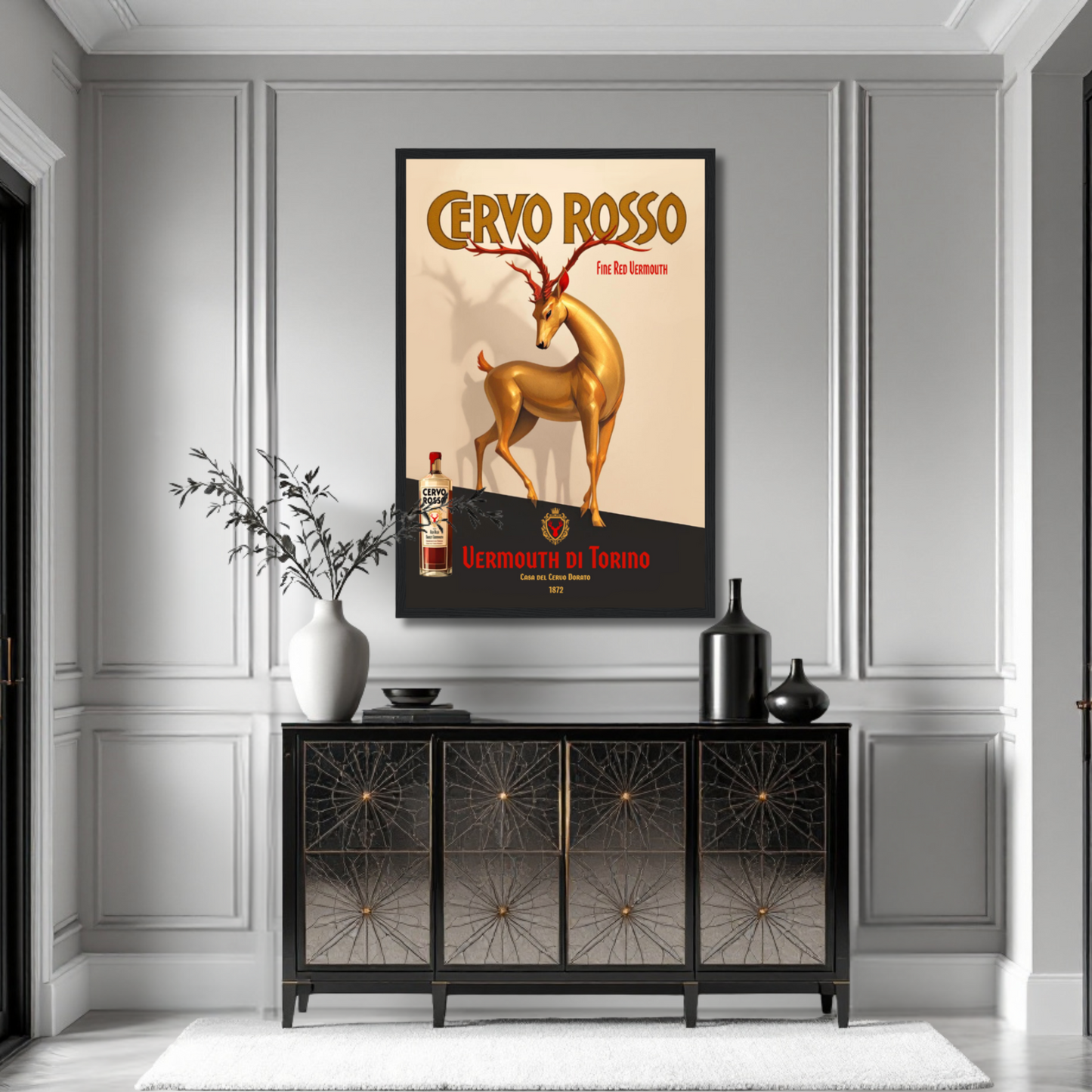 Art Deco Golden Deer Cocktail Bar Poster Print