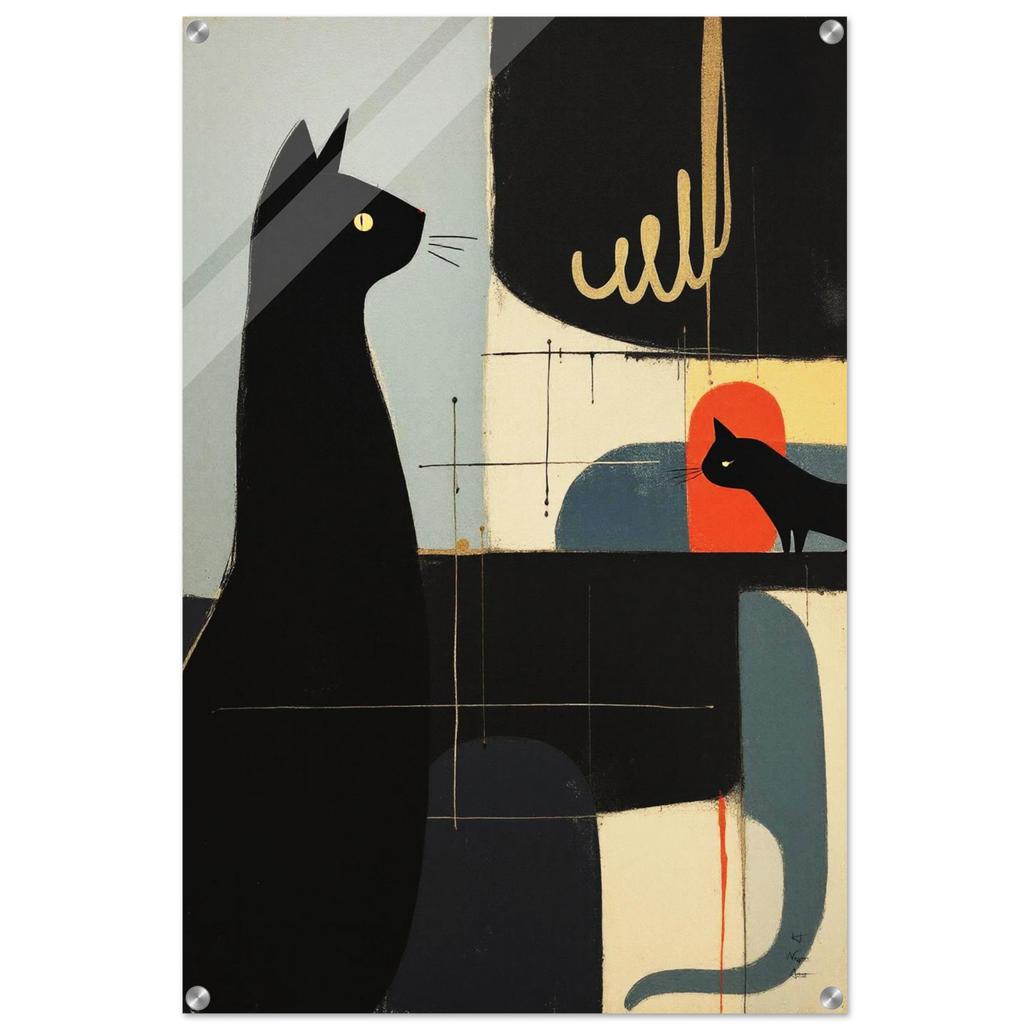 Abstract Cat & Kitten Modern Art Print No Frame 60x90 cm 24x36″ Sleek Acrylic Print