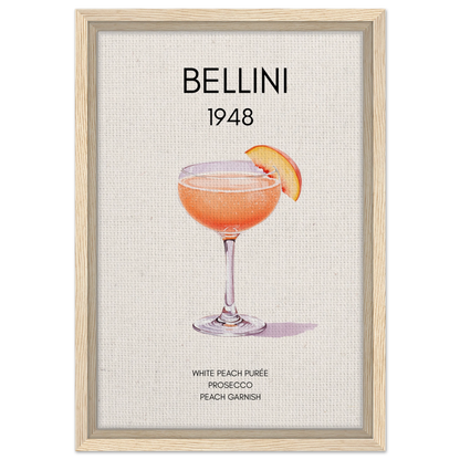 Italian Bellini Cocktail Bar Poster Print 30x45 cm 12x18″ Framed Canvas Light Wood Frame