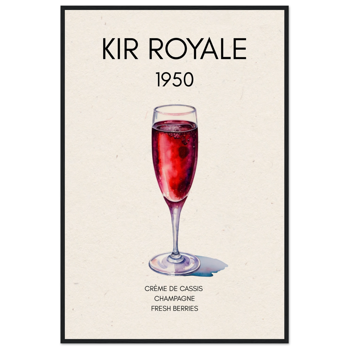 Kir Royale Champagne Cocktail Bar Poster Print Black Wood Frame 60x90 cm 24x36″ Museum-Quality Matte Paper Wooden Framed Poster