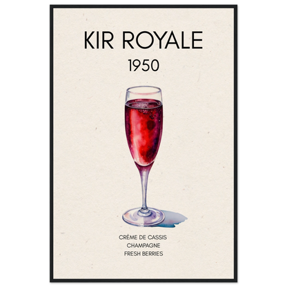 Kir Royale Champagne Cocktail Bar Art Print Black Wood Frame 60x90 cm 24x36″ Museum-Quality Matte Paper Wooden Framed Poster