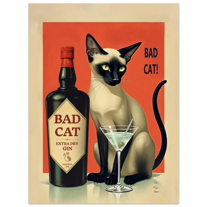 Siamese Cat Gin Martini Cocktail Art Print 60x80 cm 24x32″ Premium Matte Paper Poster No Frame