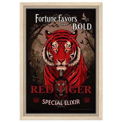 Tiger Cocktail Bar Art Poster Print 30x45 cm 12x18″ Framed Canvas Light Wood Frame