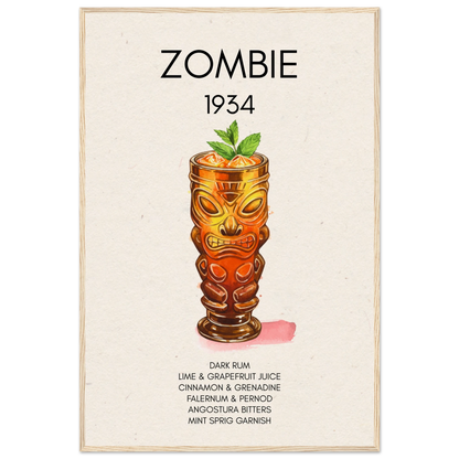 Zombie Tiki Cocktail Bar Art Print Light Wood Frame 60x90 cm 24x36″ Museum-Quality Matte Paper Wooden Framed Poster