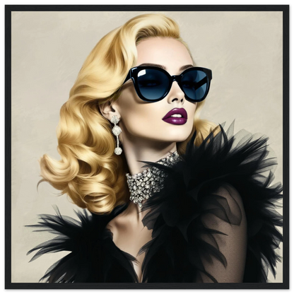 Blonde Bombshell Fashion Model Art Print 50x50 cm 20x20″ Classic Matte Paper Wooden Framed Poster