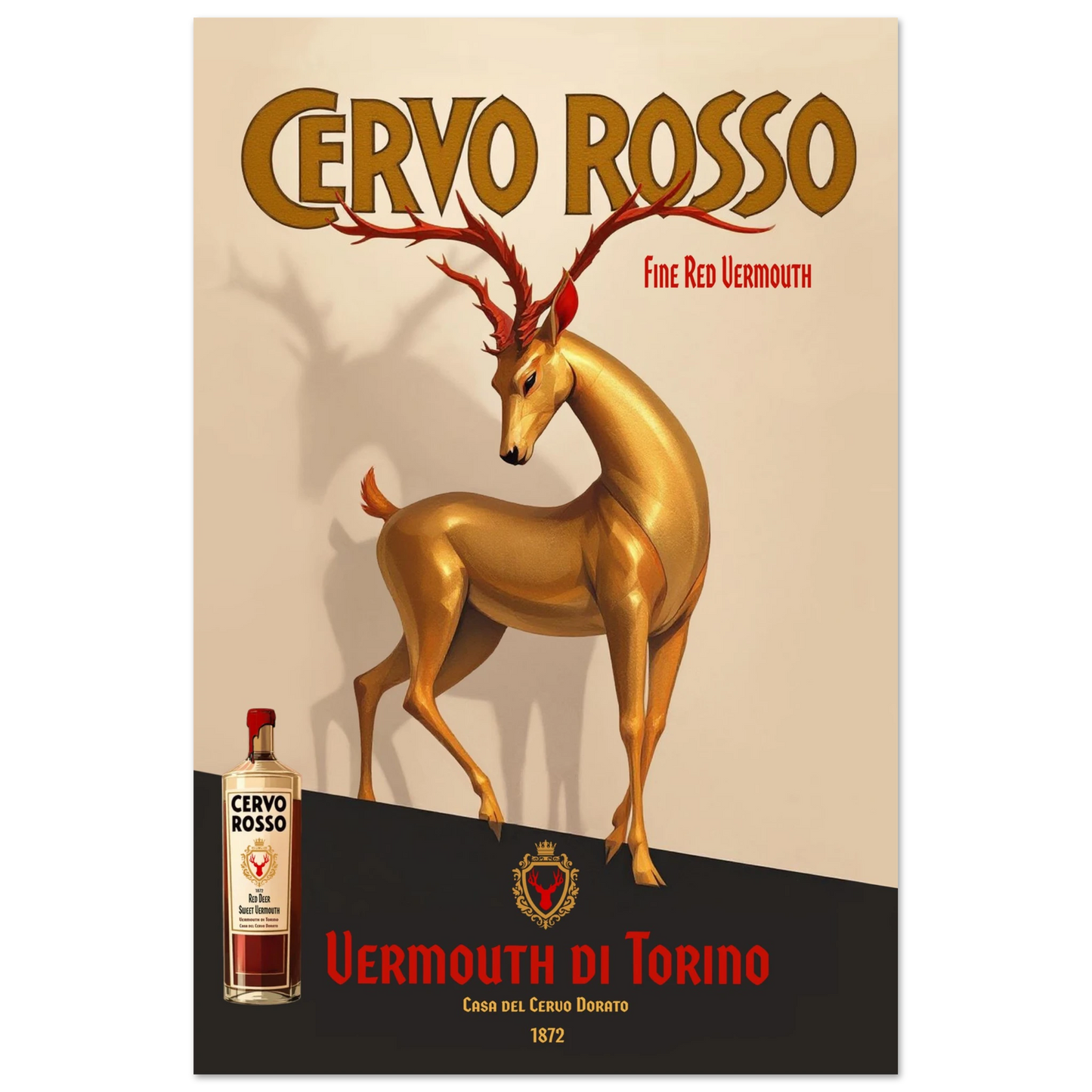 Art Deco Golden Deer Cocktail Bar Poster Print 40x60 cm 16x24″ Classic Matte Paper Poster No Frame
