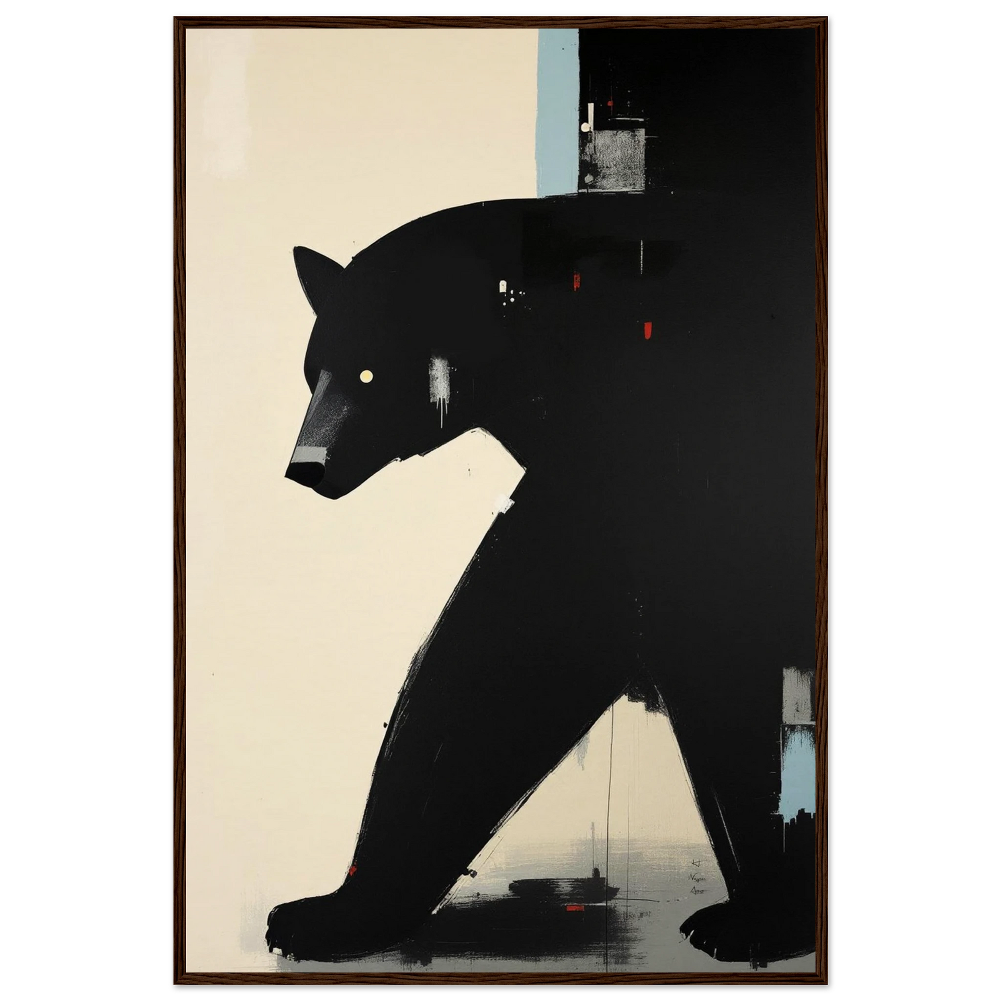 Minimalist Abstract Black Bear Art Poster Print Dark Brown Wood Frame 60x90 cm 24x36″ Museum-Quality Matte Wooden Framed Poster