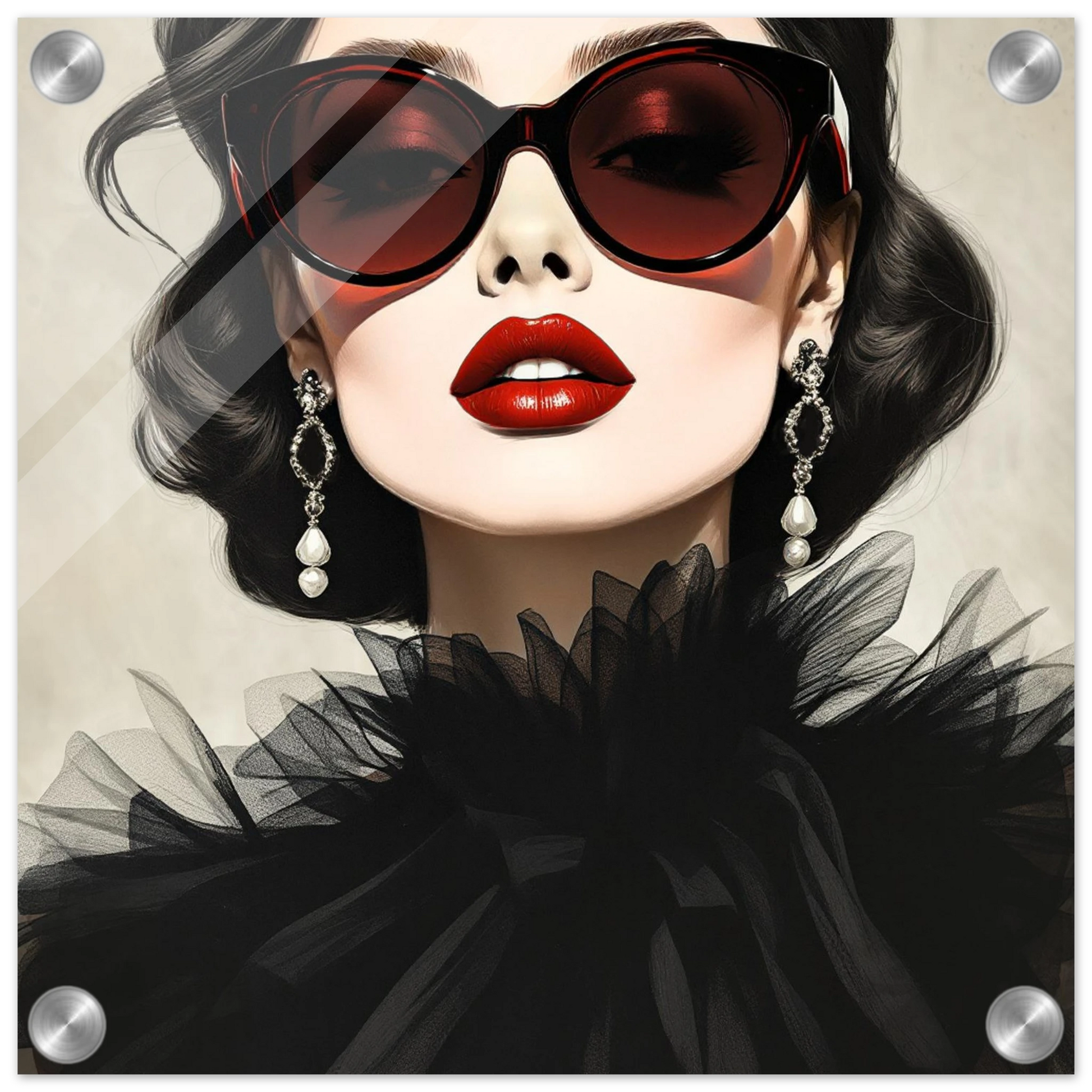 Paris Glam 80s Fashion Model Art Print 30x30 cm 12x12″ Sleek Acrylic Print