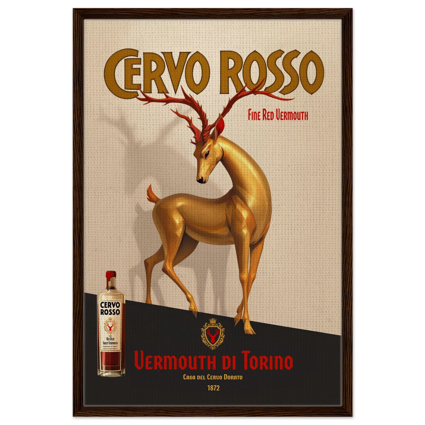 Art Deco Golden Deer Cocktail Bar Poster Print 60x90 cm 24x36″ Framed Canvas Dark Brown Wood Frame
