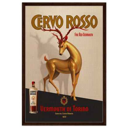 Art Deco Golden Deer Cocktail Bar Poster Print 60x90 cm 24x36″ Framed Canvas Dark Brown Wood Frame