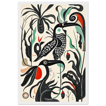 Mid-Century Modern Tropical Bird Art Print White Wood Frame 30x45 cm 12x18″ Classic Matte Paper Wooden Framed Poster