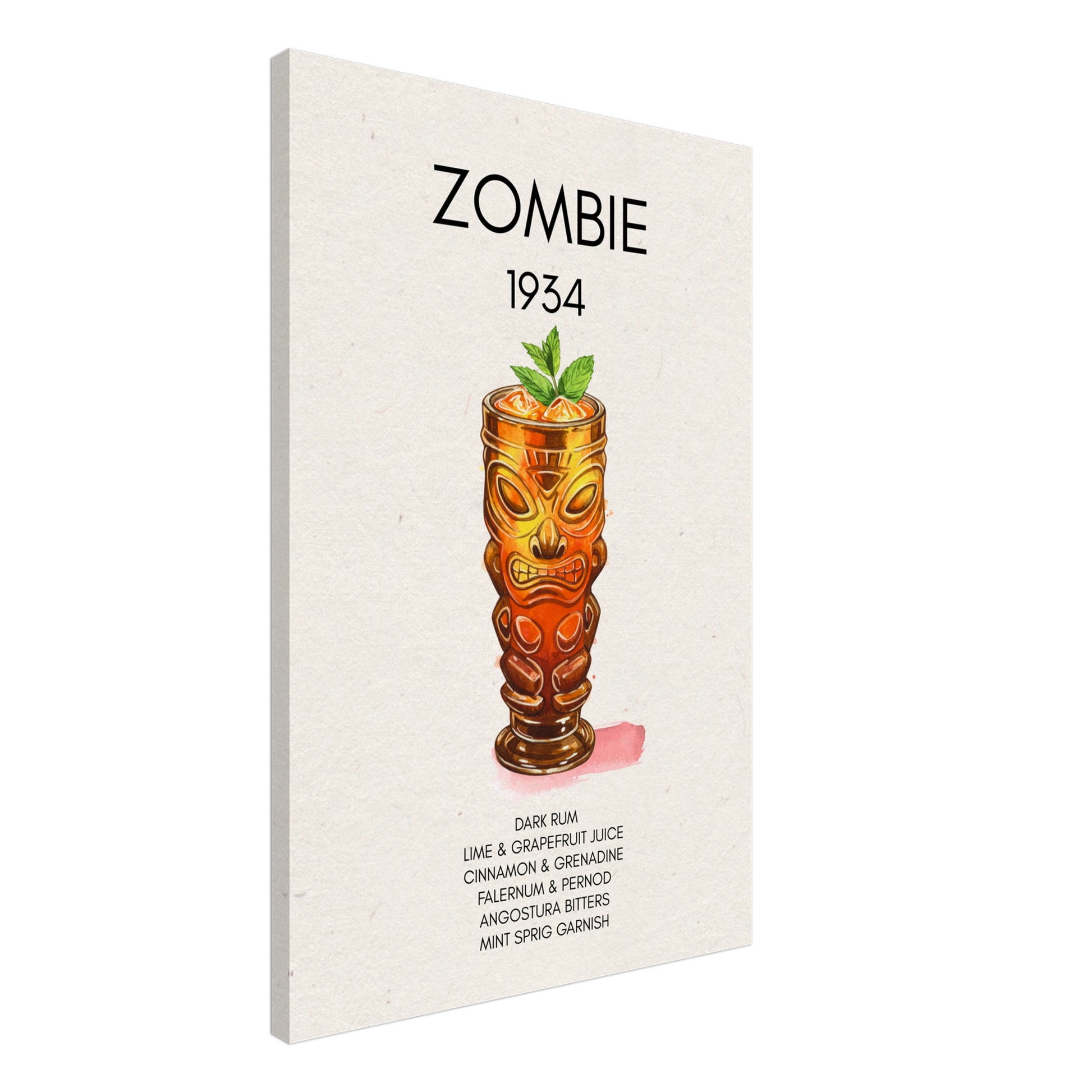 Zombie Tiki Cocktail Bar Poster Print Dark Brown Wood Frame 30x45 cm 12x18″ Framed Canvas