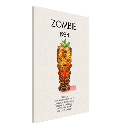 Zombie Tiki Cocktail Bar Art Print Dark Brown Wood Frame 30x45 cm 12x18″ Framed Canvas
