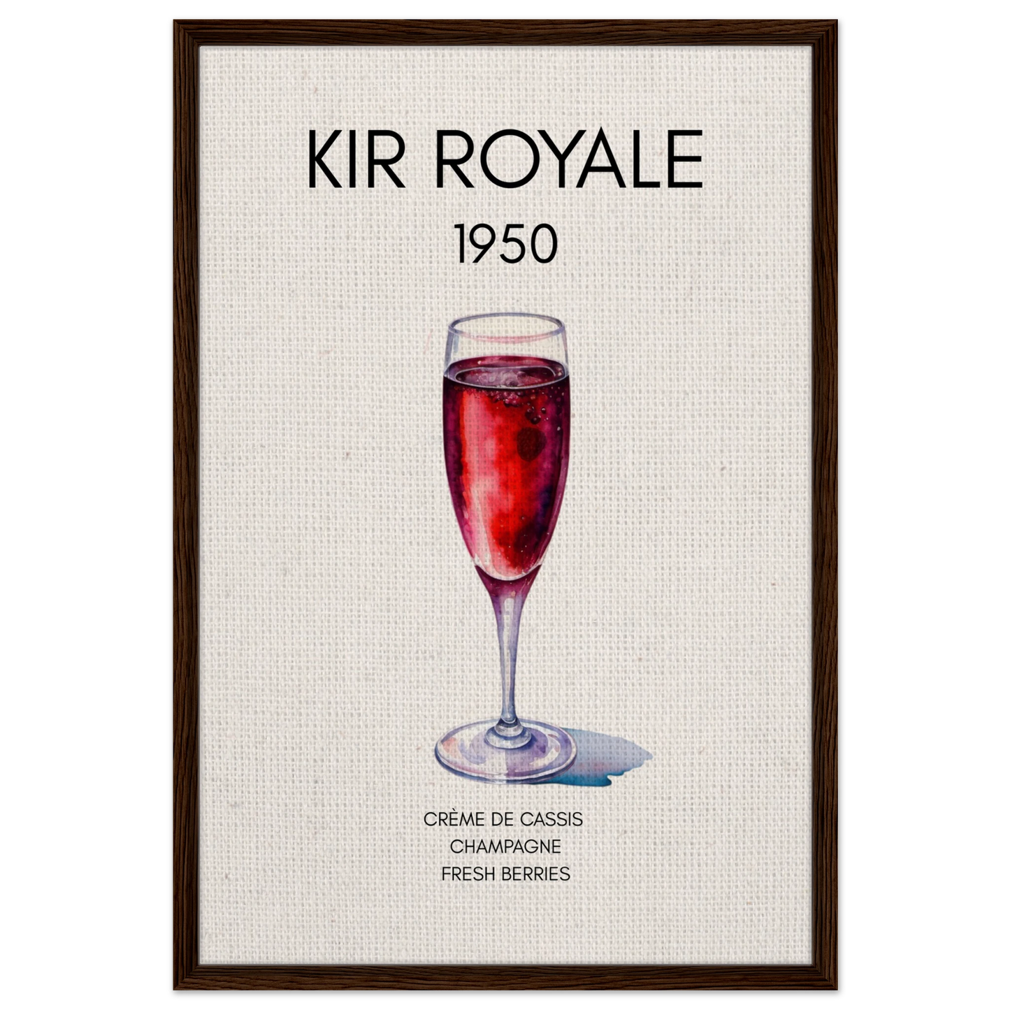 Kir Royale Champagne Cocktail Bar Poster Print Dark Brown Wood Frame 60x90 cm 24x36″ Framed Canvas