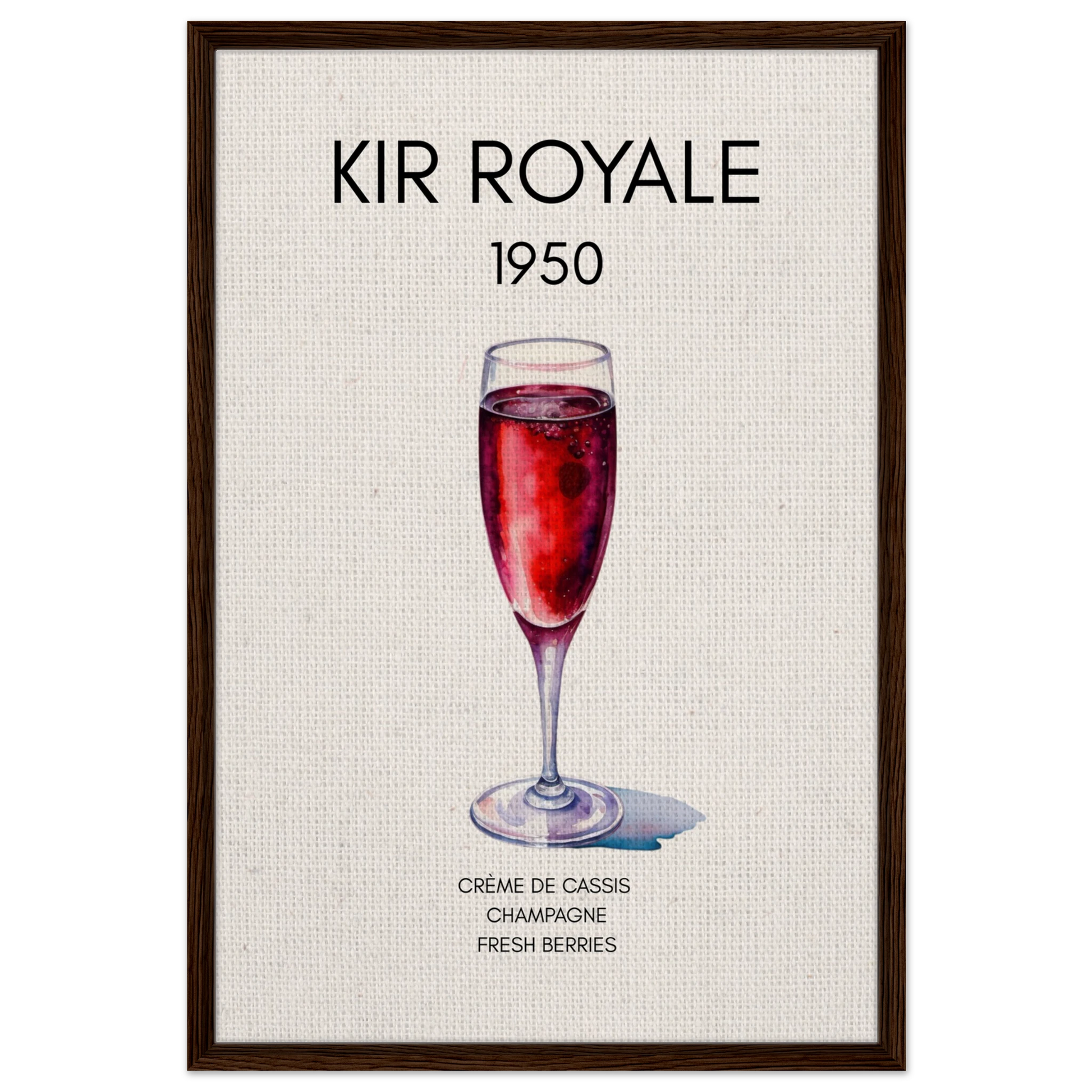 Kir Royale Champagne Cocktail Bar Art Print Dark Brown Wood Frame 60x90 cm 24x36″ Framed Canvas