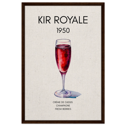 Kir Royale Champagne Cocktail Bar Art Print Dark Brown Wood Frame 60x90 cm 24x36″ Framed Canvas