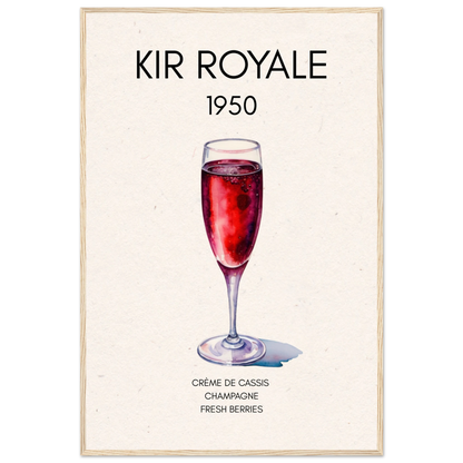 Kir Royale Champagne Cocktail Bar Art Print Light Wood Frame 60x90 cm 24x36″ Classic Matte Paper Wooden Framed Poster