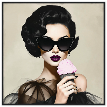 Retro Fashion Model Ice Cream Art Print 70x70 cm 28x28″ Museum-Quality Matte Wooden Framed Poster