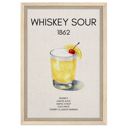 Whiskey Sour Cocktail Bar Art Print Light Wood Frame 30x45 cm 12x18″ Framed Canvas