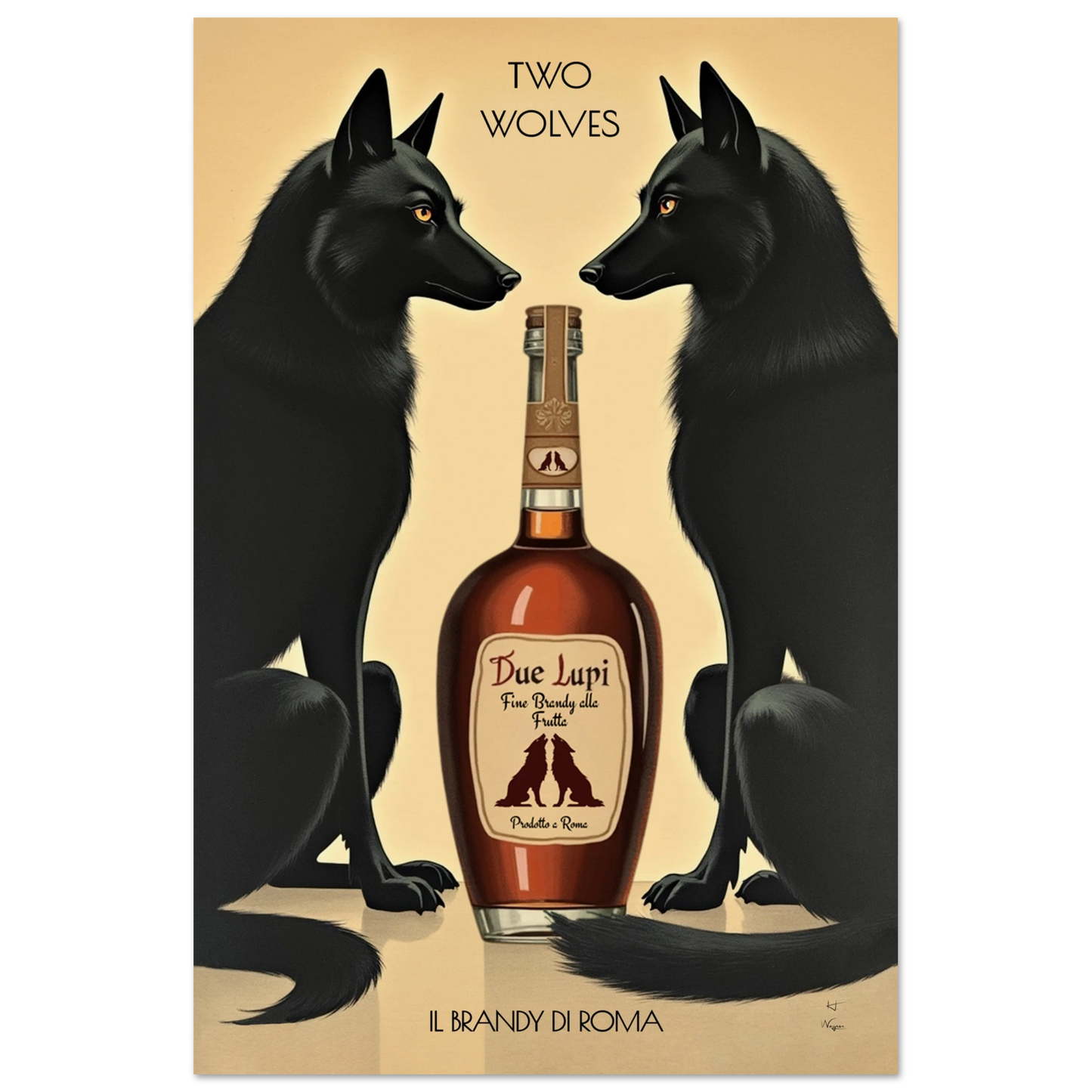 Two Wolves Italian Cocktail Bar Art Print 60x90 cm 24x36″ Museum-Quality Matte Paper Poster No Frame