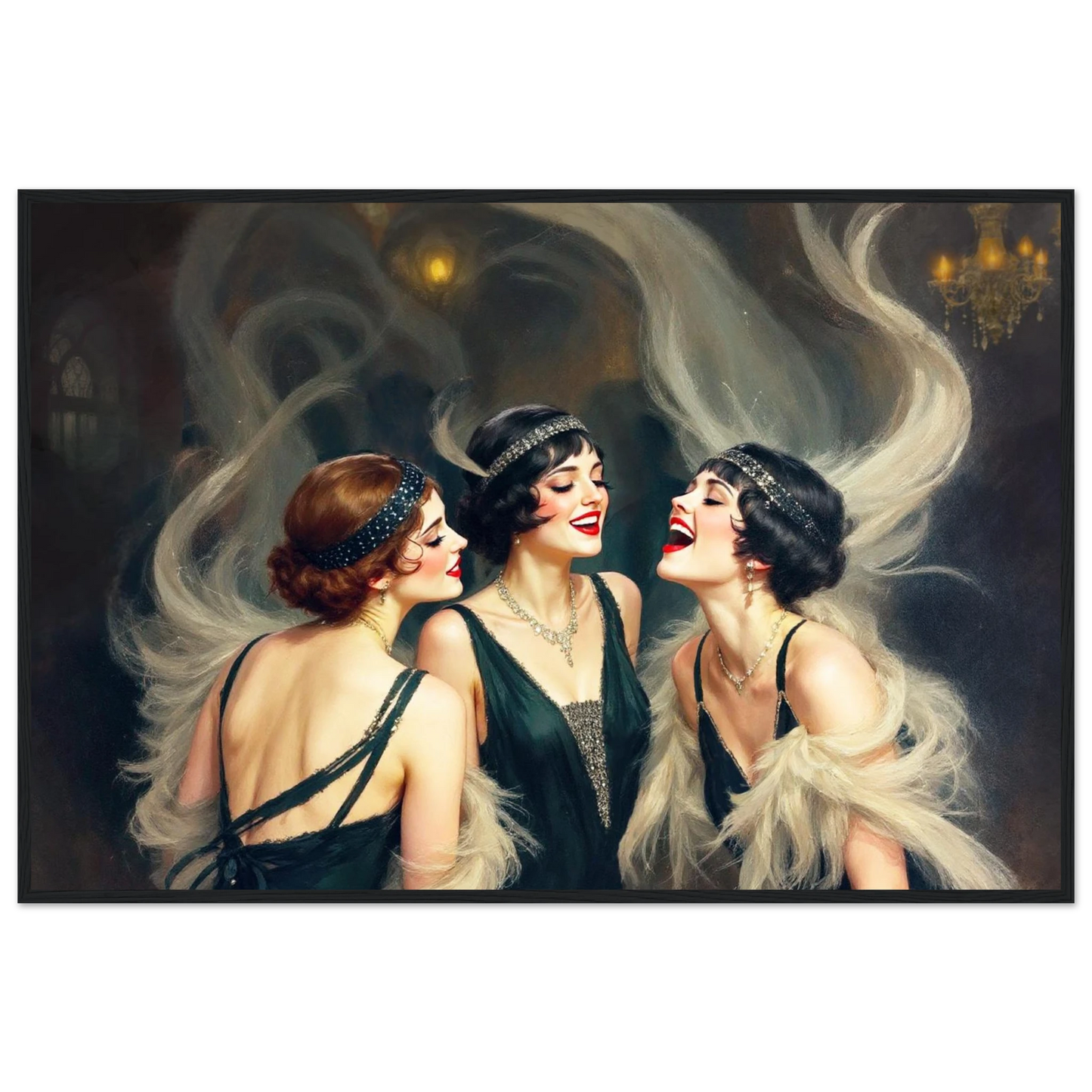 Flapper Girls Speakeasy Gatsby Art Print Black Wood Frame 60x90 cm 24x36″ Classic Matte Framed Poster