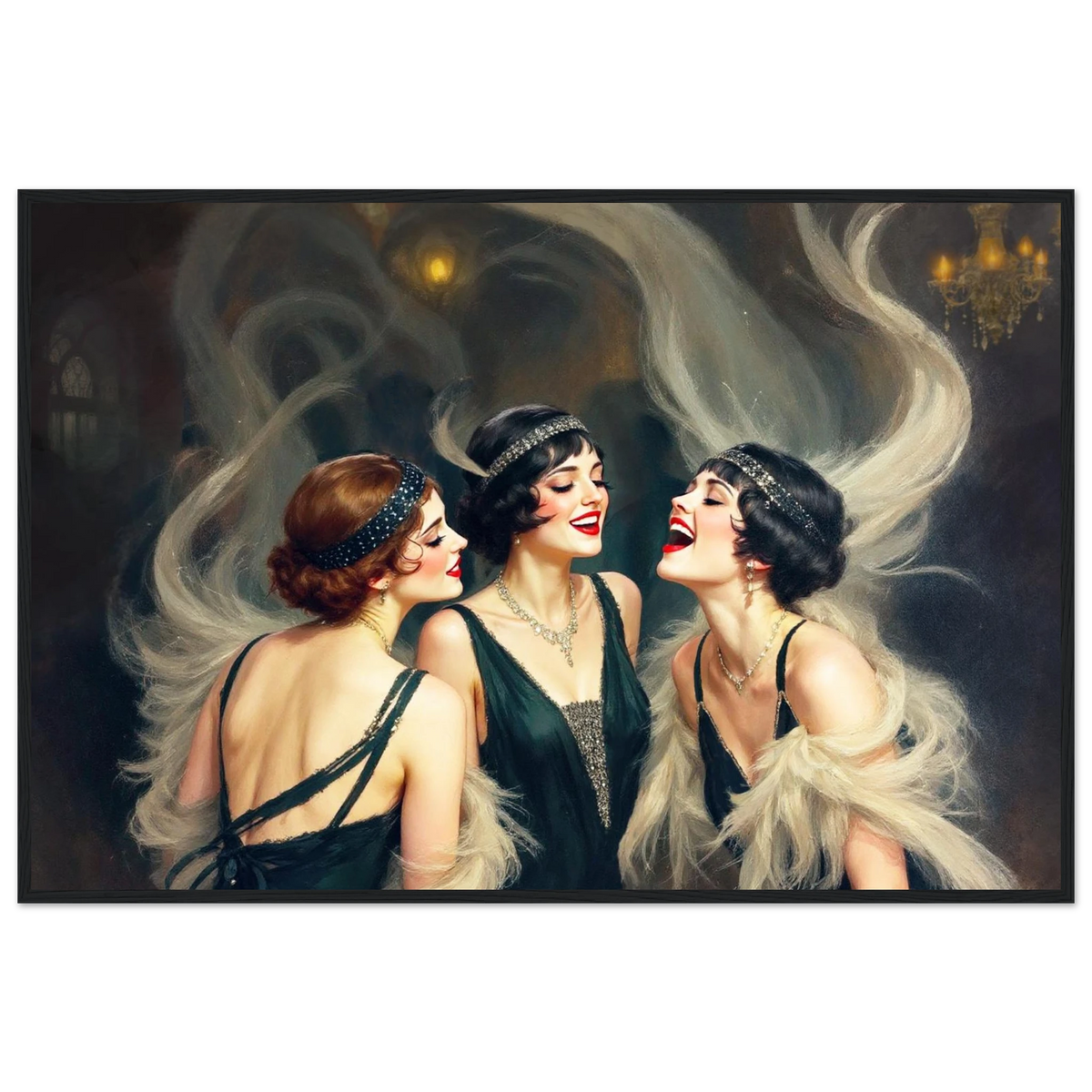 Flapper Girls Speakeasy Gatsby Art Print 60x90 cm 24x36″ Classic Matte Paper Wooden Framed Poster Black Wood Frame