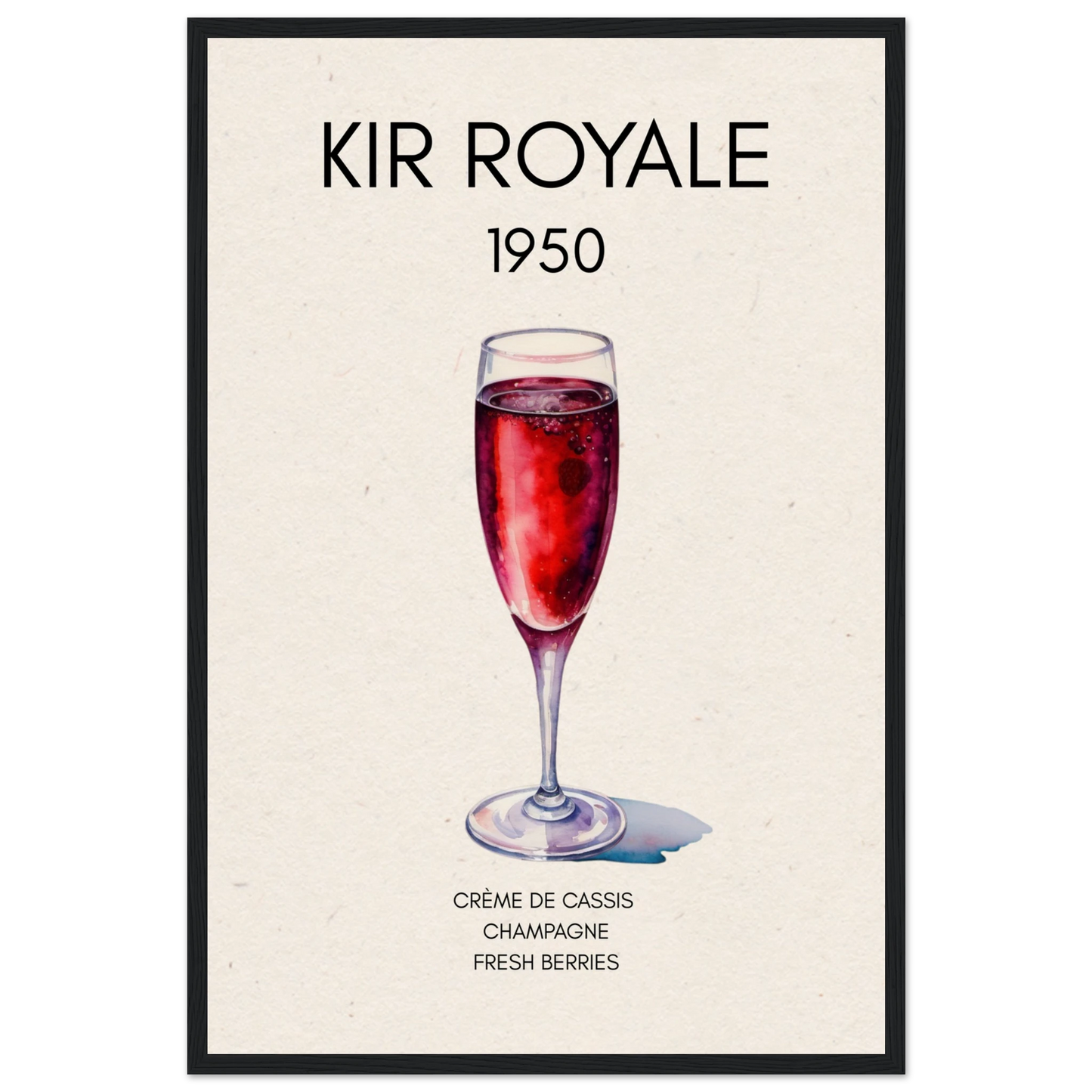 Kir Royale Champagne Cocktail Bar Poster Print Black Wood Frame 40x60 cm 16x24″ Museum-Quality Matte Paper Wooden Framed Poster