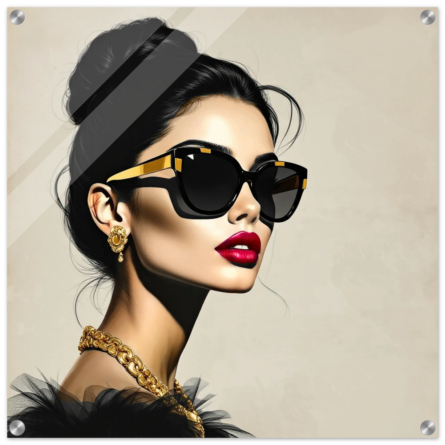 Golden Girl Chic Runway Model Art Print 60x60 cm 24x24″ Sleek Acrylic Print
