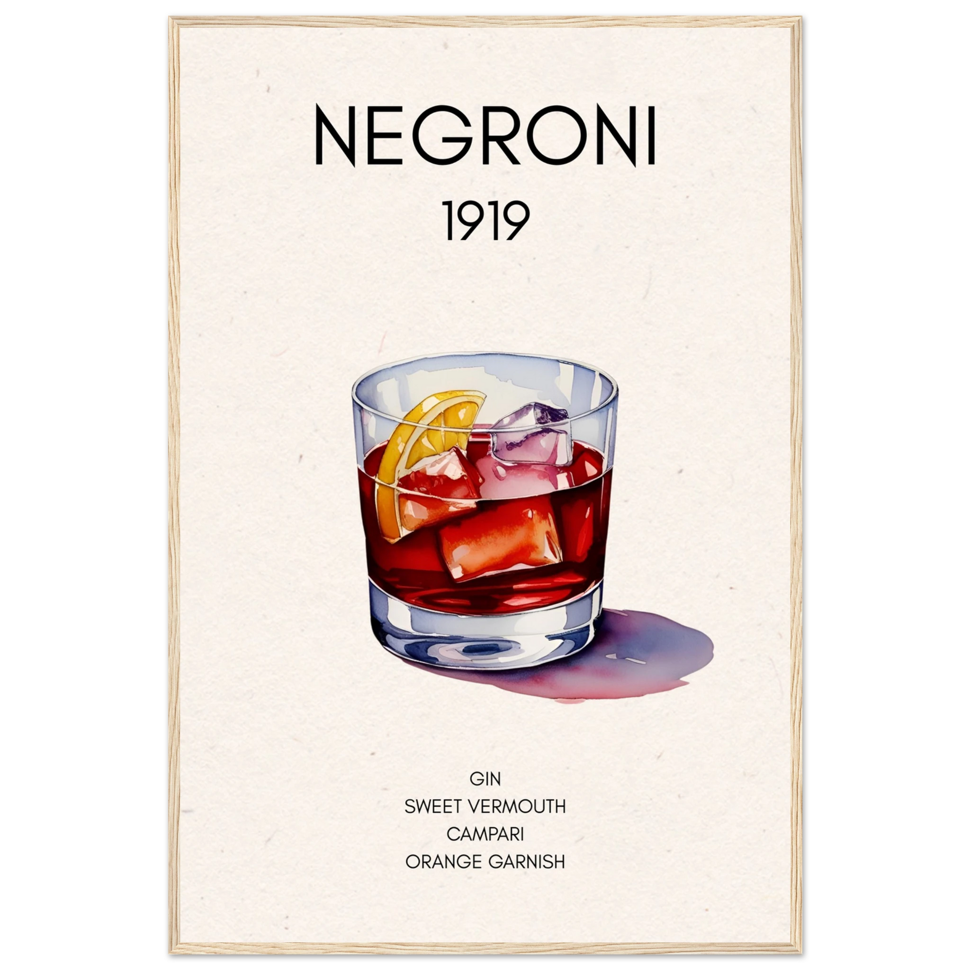 Negroni Cocktail Bar Art Print Light Wood Frame 60x90 cm 24x36″ Classic Matte Paper Wooden Framed Poster