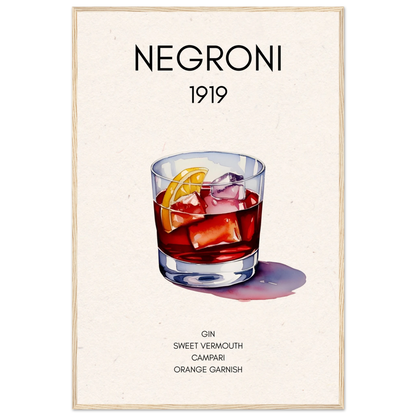 Negroni Cocktail Bar Art Print Light Wood Frame 60x90 cm 24x36″ Classic Matte Paper Wooden Framed Poster