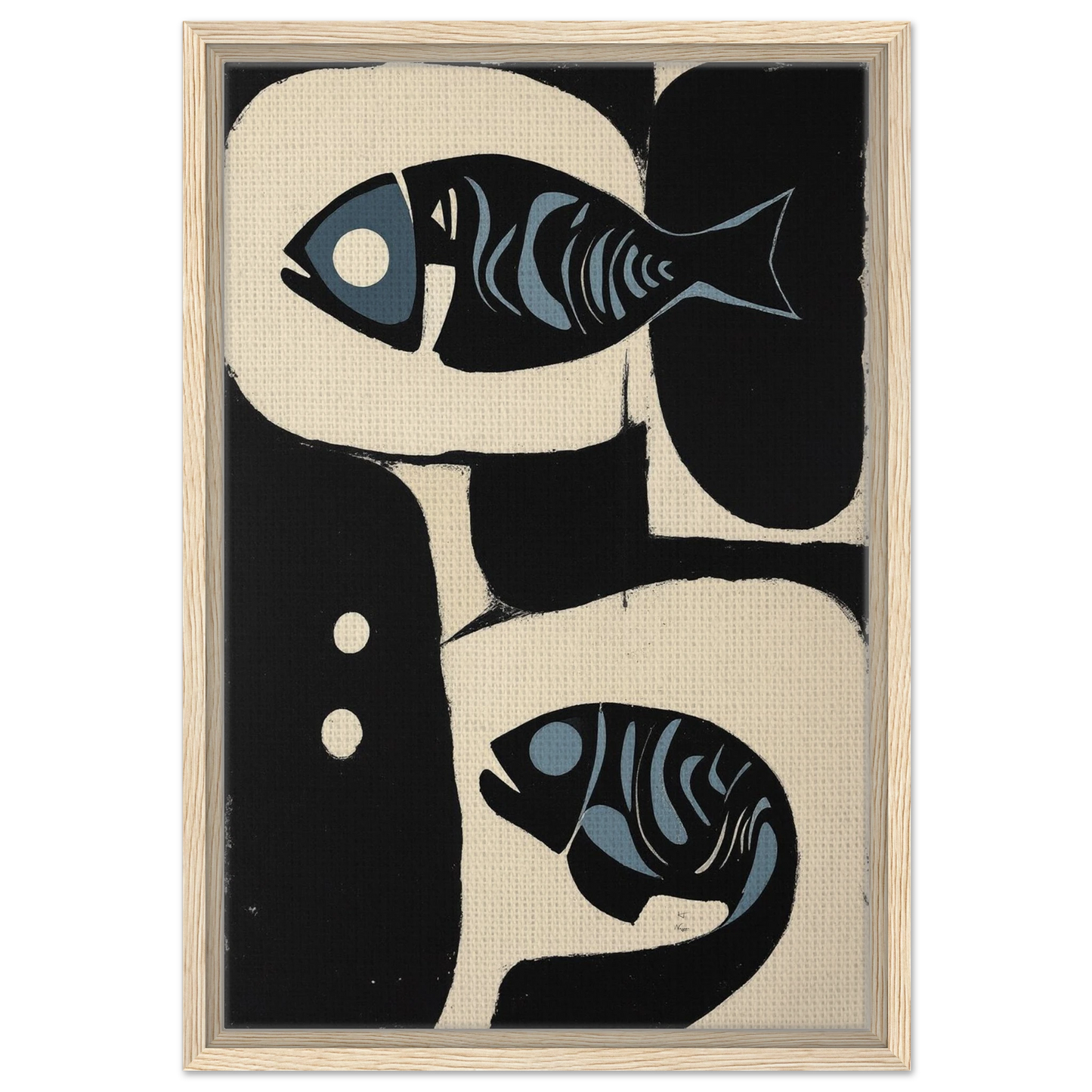 Abstract Mid-Century Modern Fish Art Print Light Wood Frame 40x60 cm 16x24″ Framed Canvas