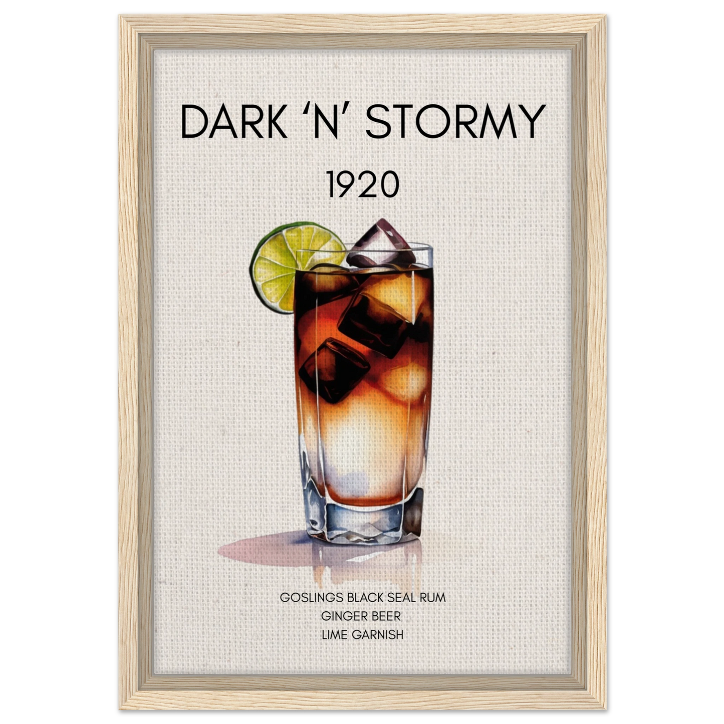Dark n Stormy Cocktail Drink Bar Art Print Light Wood Frame 30x45 cm 12x18″ Framed Canvas