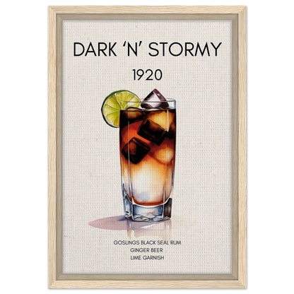 Dark n Stormy Cocktail Drink Bar Art Print Light Wood Frame 30x45 cm 12x18″ Framed Canvas