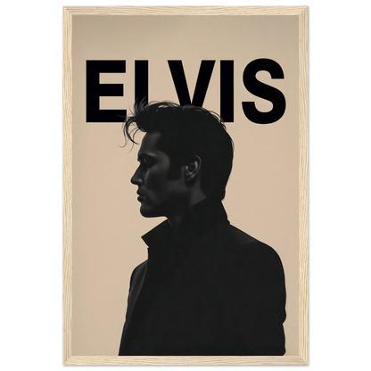 Young Elvis Presley Silhouette Art Print Light Wood Frame 30x45 cm 12x18″ Museum-Quality Matte Wooden Framed Poster