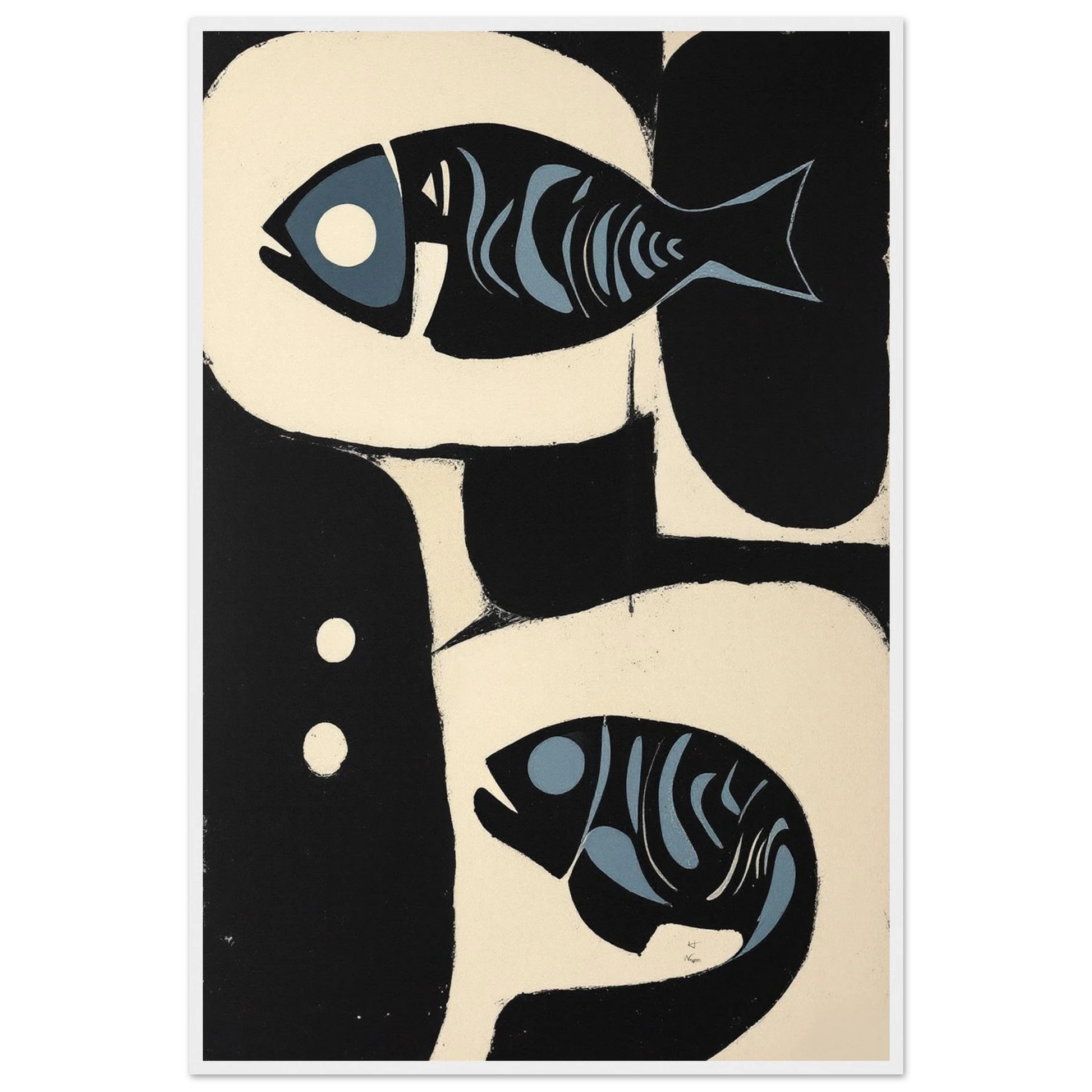 Abstract Mid-Century Modern Fish Art Print White Wood Frame 60x90 cm 24x36″ Premium Matte Wooden Framed Poster