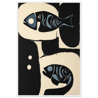 Abstract Mid-Century Modern Fish Art Print White Wood Frame 60x90 cm 24x36″ Premium Matte Wooden Framed Poster