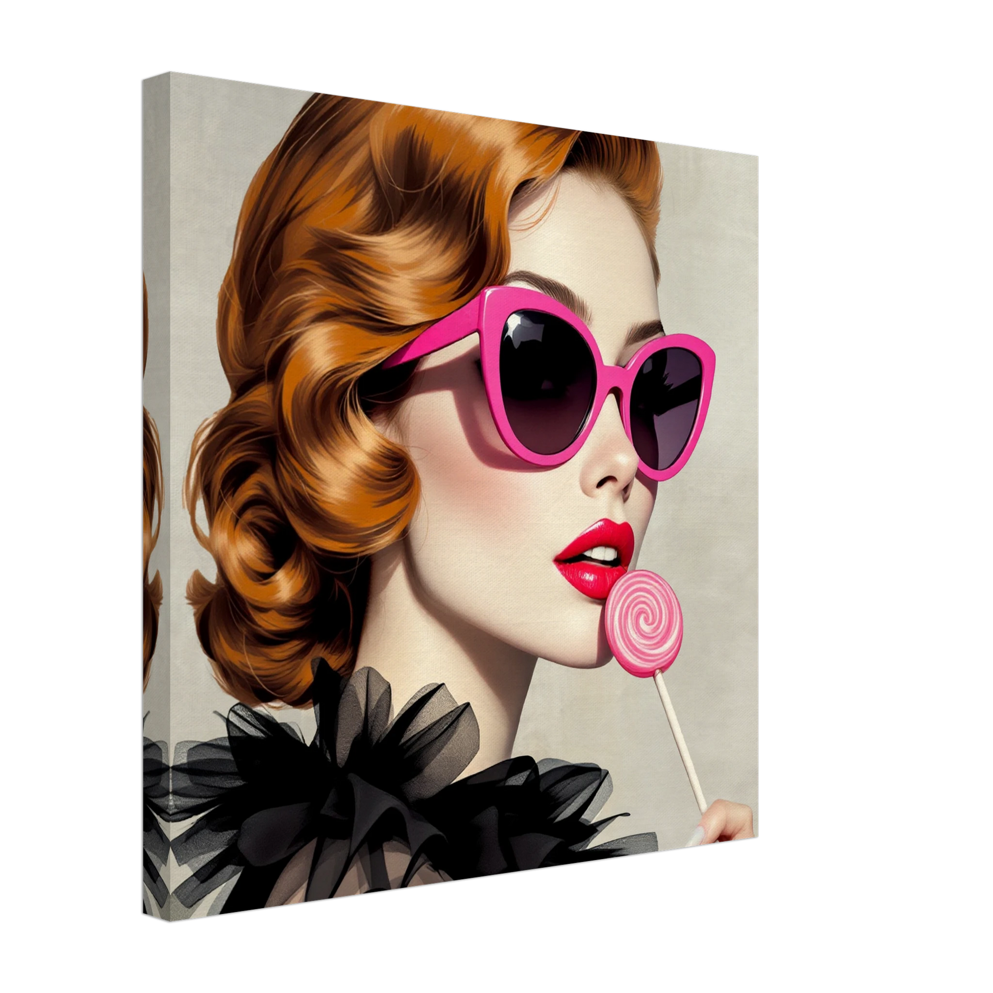 Retro Glam Fashion Model Lollipop Art Print Gallery Wrapped Canvas 50x50 cm 20x20″