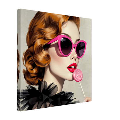 Retro Glam Fashion Model Lollipop Art Print Gallery Wrapped Canvas 50x50 cm 20x20″