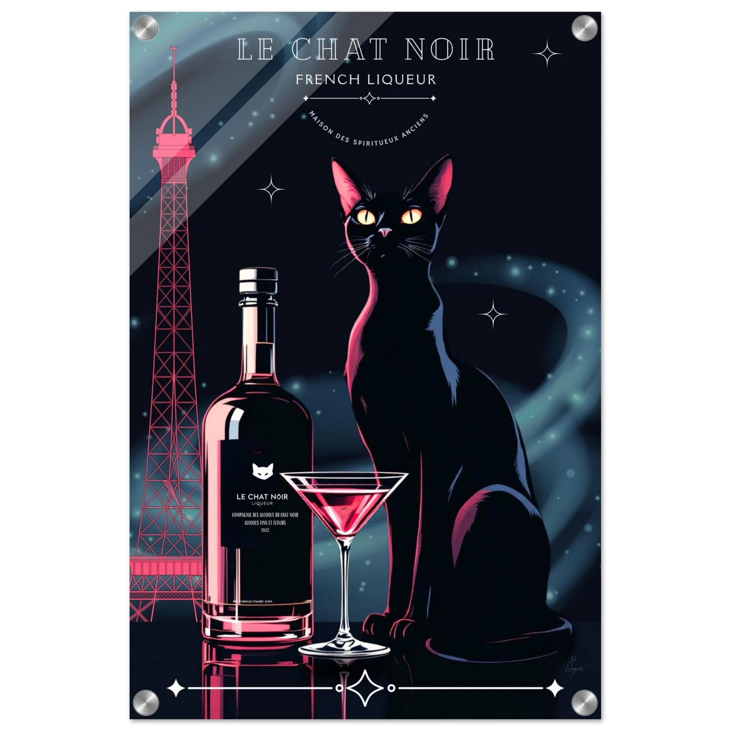 Art Deco Le Chat Noir French Black Cat Art Print 40x60 cm 16x24″ Sleek Acrylic Print No Frame