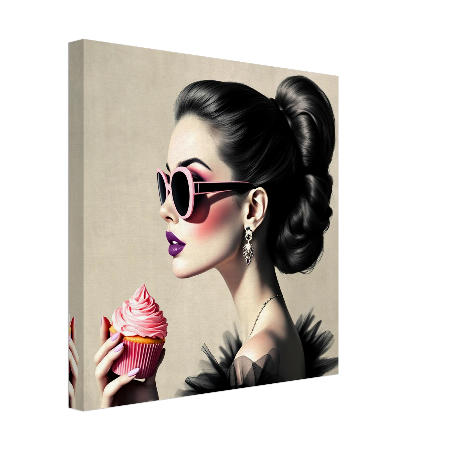 Retro Fashion Model Glam Cupcake Art Print 40x40 cm 16x16″ Gallery Wrapped Canvas