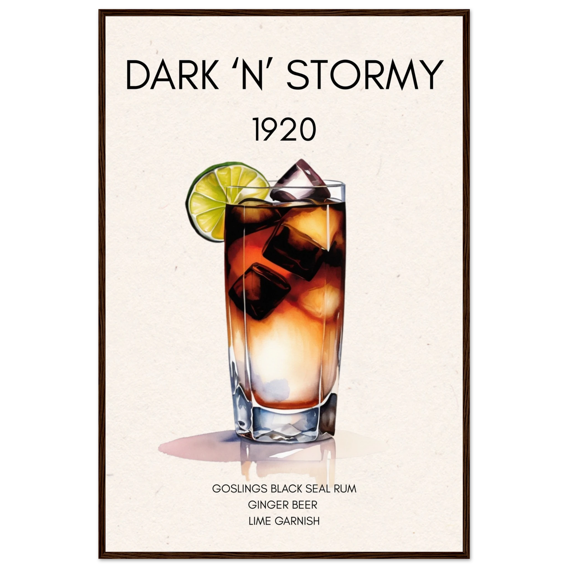 Dark n Stormy Cocktail Drink Bar Art Print Dark Brown Wood Frame 60x90 cm 24x36″ Premium Matte Paper Wooden Framed Poster
