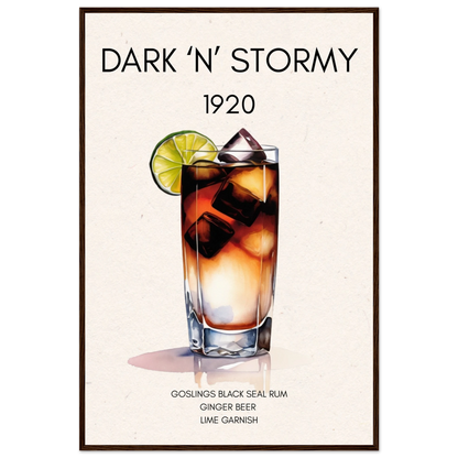 Dark n Stormy Cocktail Drink Bar Art Print Dark Brown Wood Frame 60x90 cm 24x36″ Premium Matte Paper Wooden Framed Poster