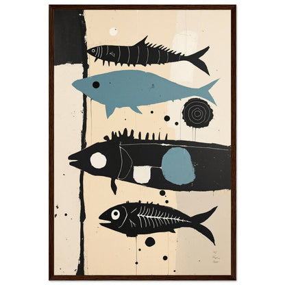 Mid-Century Modern Fish Art Poster Print – Framed Abstract Neutral Wall Decor Dark Brown Wood Frame 40x60 cm 16x24″ Premium Matte Wooden Framed Poster