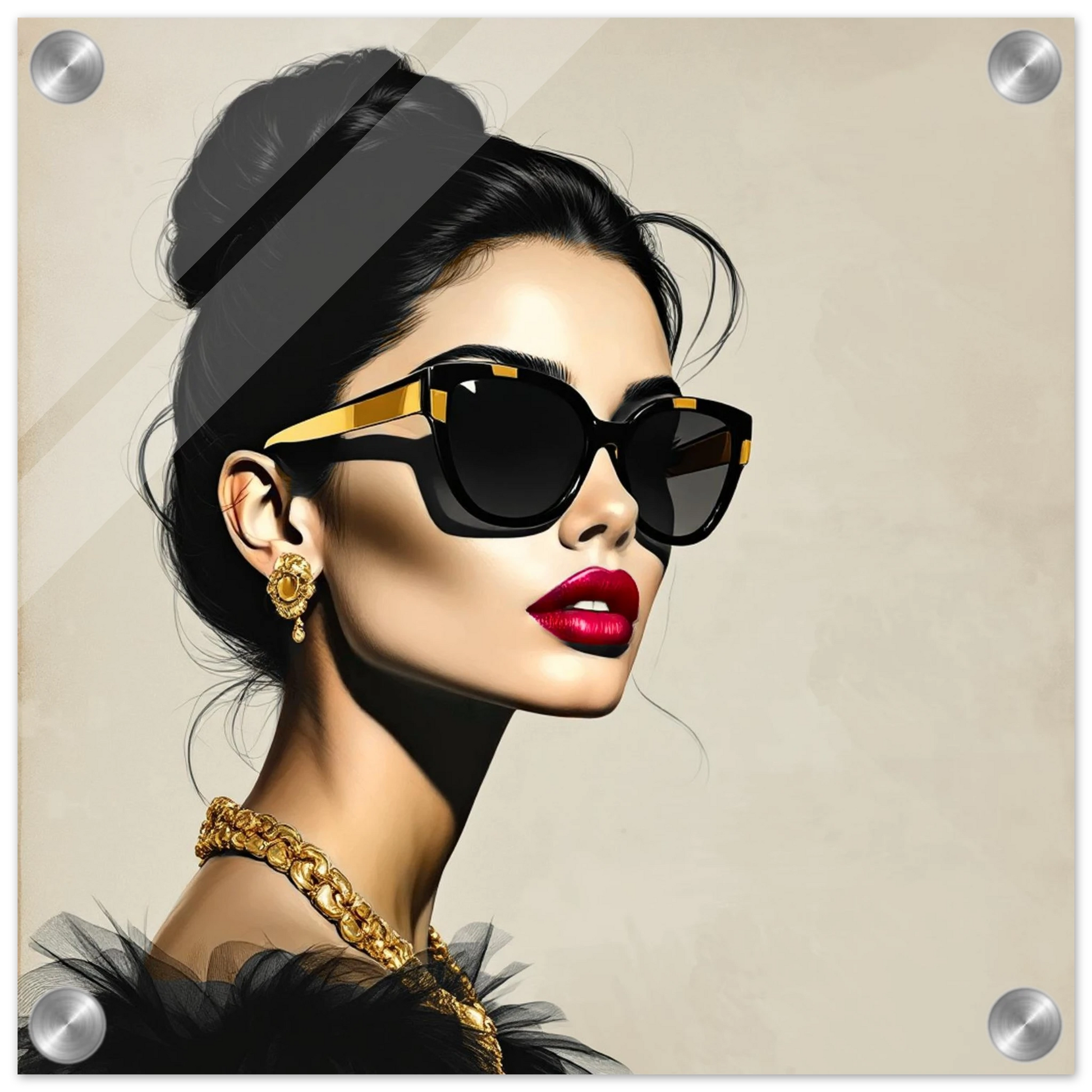 Golden Girl Chic Runway Model Art Print 30x30 cm 12x12″ Sleek Acrylic Print