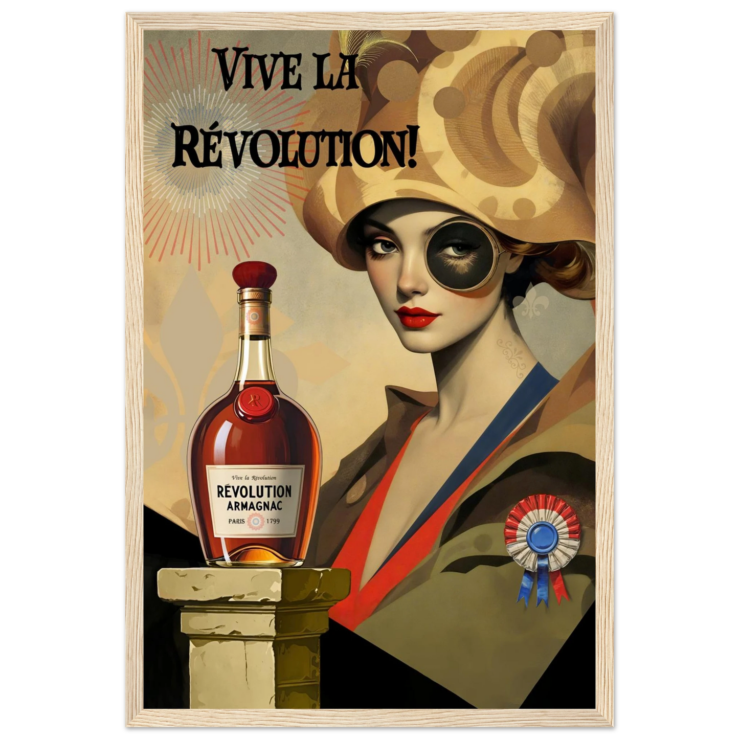 Vintage French Revolution Cognac Art Print Light Wood Frame 30x45 cm 12x18″ Premium Matte Paper Wooden Framed Poster