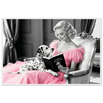 Hollywood Starlet Dalmatian Puppy Art Print 60x90 cm 24x36″ Premium Matte Framed Poster - White Wood