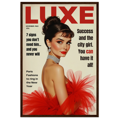 Audrey Hepburn Vintage Fashion Art Print Dark Brown Wood Frame 40x60 cm 16x24″ Premium Matte Paper Wooden Framed Poster