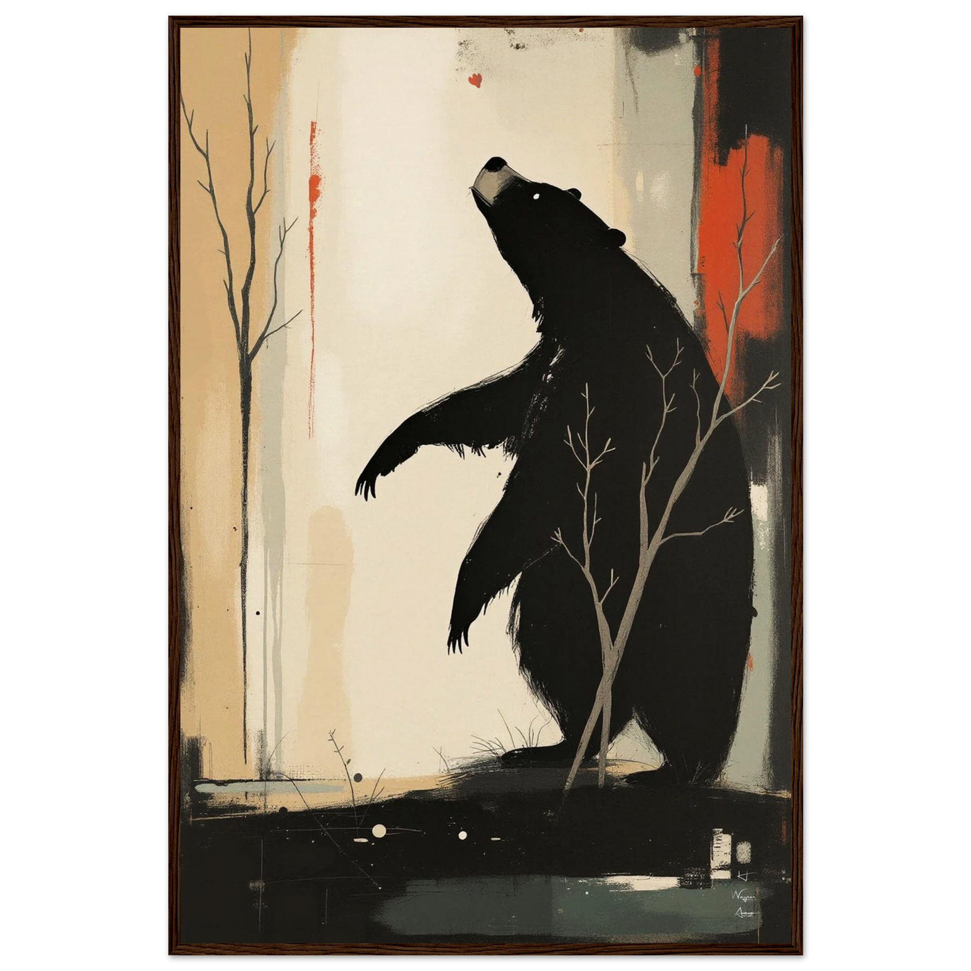 Abstract Bear Wildlife Art Print 60x90 cm 24x36″ Museum-Quality Matte Paper Wooden Framed Poster Dark Brown Wood Frame