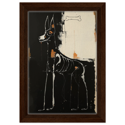 X-ray Skeleton Dog Abstract Art Poster Print 20x30 cm 8x12″ Framed Canvas Dark Brown Wood Frame